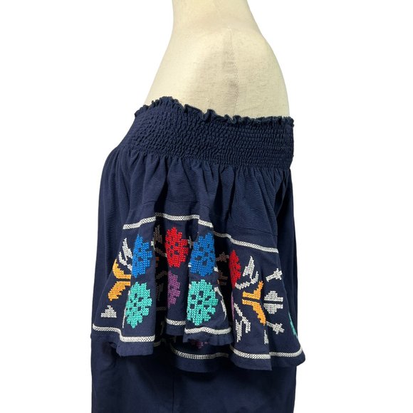 Like New SIGNATURE8 Navy Blue Embroidered Off-The-Shoulder Mini Dress Sz… - Picture 5 of 10